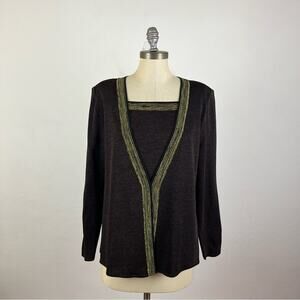 Misook Brown Padded Shoulder Sweater